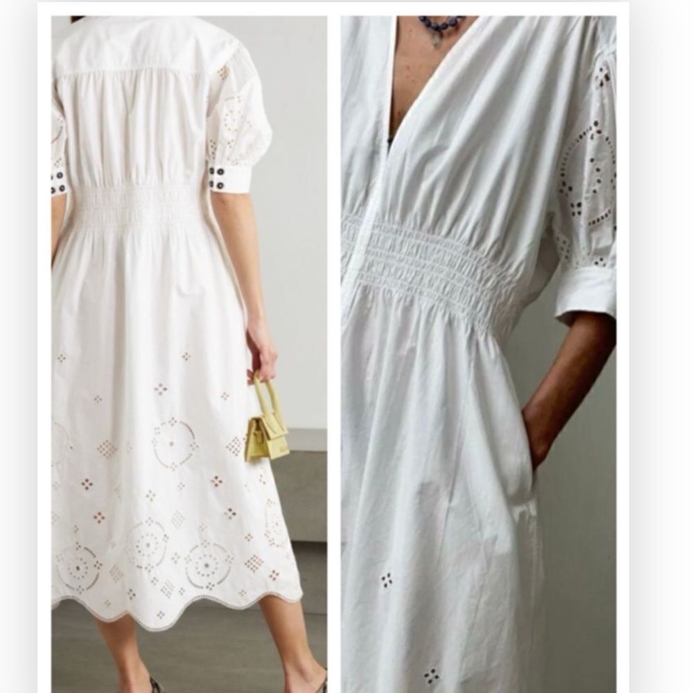 GANNI Broderie anglaise organic cotton midi dress NWT size 36/4-6 $445